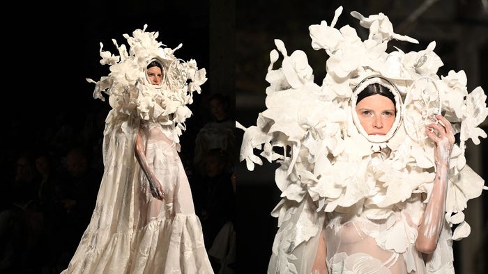 A model walks the runway at the Antonio Marras collection show during the Milan Fashion Week Womenswear Autumn/Winter 2024-2025 on February 21, 2024 in Milan. (Photo by Marco BERTORELLO / AFP)