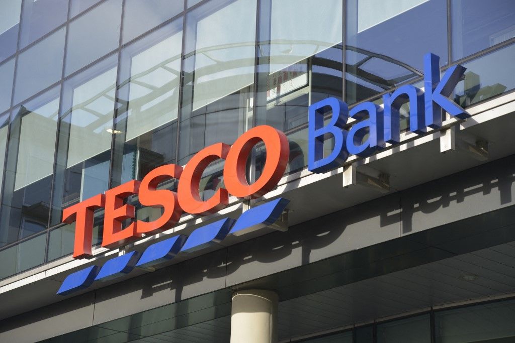 Retail Banking Industry: Tesco BankLight shining on the Tesco Bank telephone contact centre in Glasgow, Scotland, on Saturday 11th April 2015. (Photo by Jonathan Nicholson/NurPhoto) (Photo by Jonathan Nicholson / NurPhoto / NurPhoto via AFP)