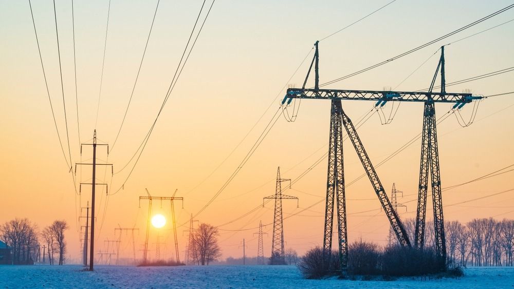 Ukraine,Electricity,Grid,In,Winter,Time.,Power,Line,Pylons,In