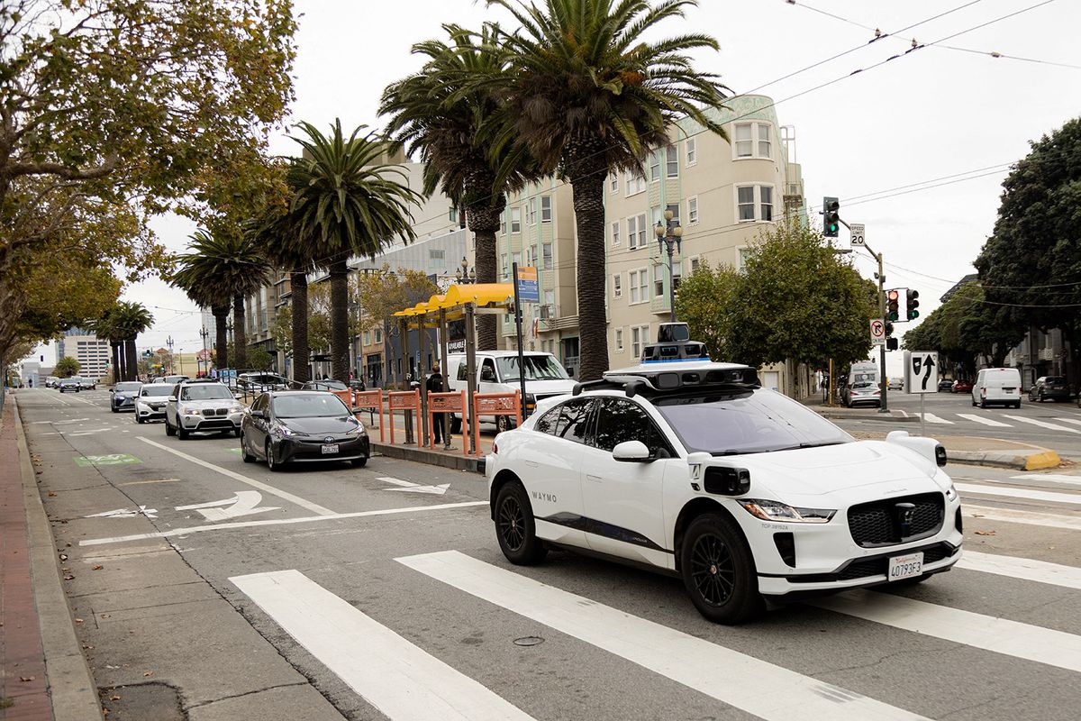 Waymo autonomous vehicle on Market Street in San Francisco, on November 17, 2023. (Photo by Jason Henry / AFP)