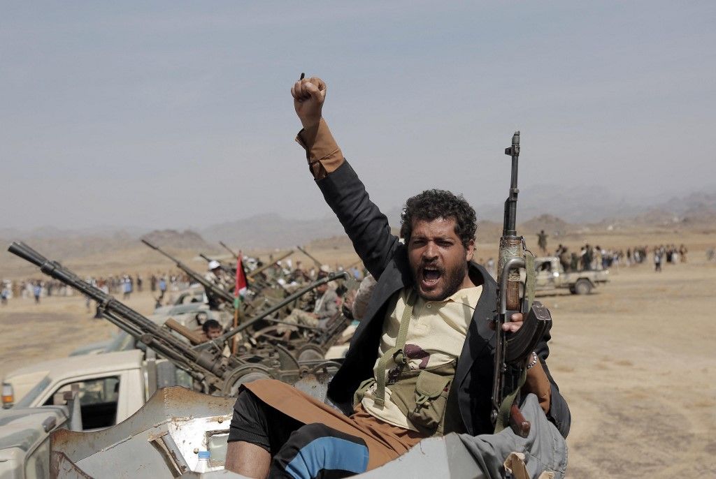 Houthi supporters parade in Yemen protesting US and UK strikes