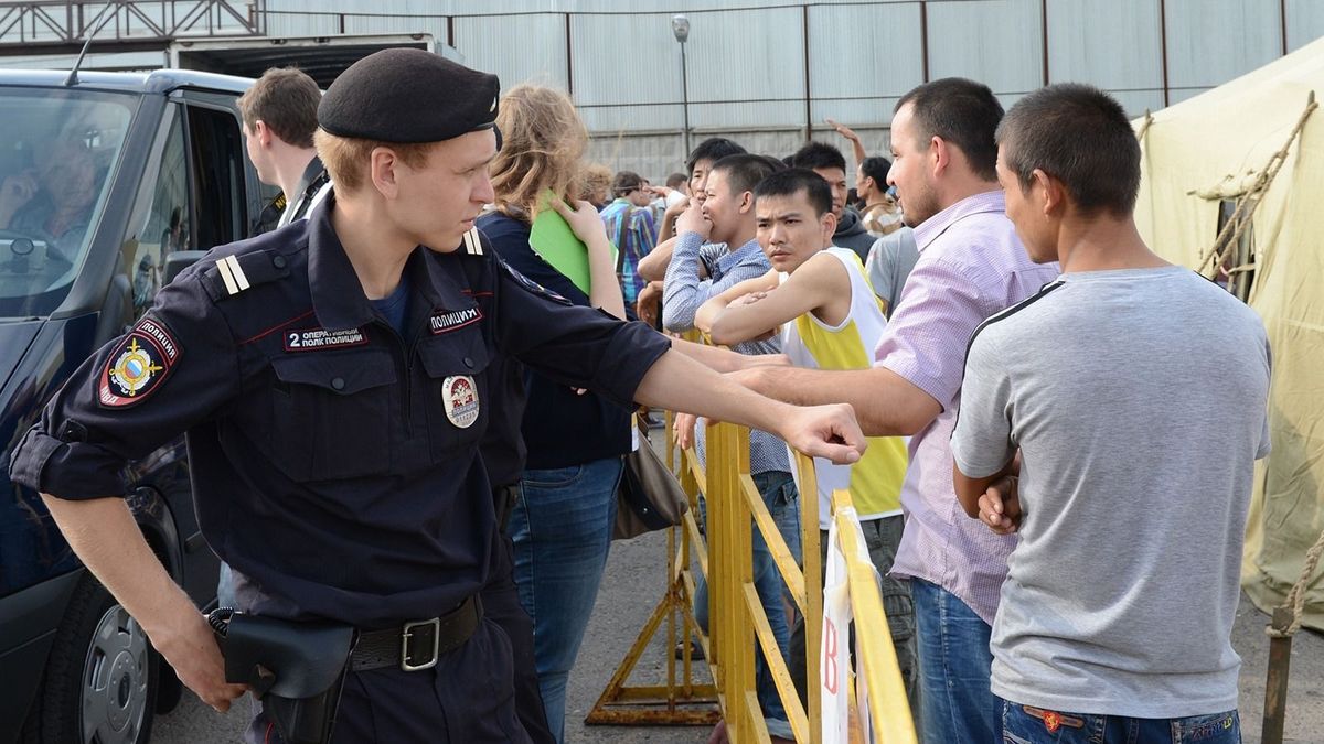 Moscow,,Russia,:,Temporary,Camp,For,Displaced
MOSCOW, RUSSIA  Temporary camp for displaced persons contains illegal migrants from Asian countries, discovered during police raids, pending deportation to their homeland.