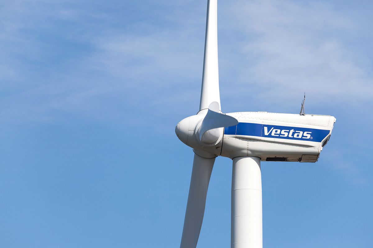 Maasvlakte,,The,Netherlands,-,June,26,,2018:,Vestas,Wind,Turbine
MAASVLAKTE, THE NETHERLANDS - June 26, 2018: Vestas wind turbine against blue sky. Vestas Wind Systems A/S is a Danish manufacturer, seller, installer and servicer of wind turbines.