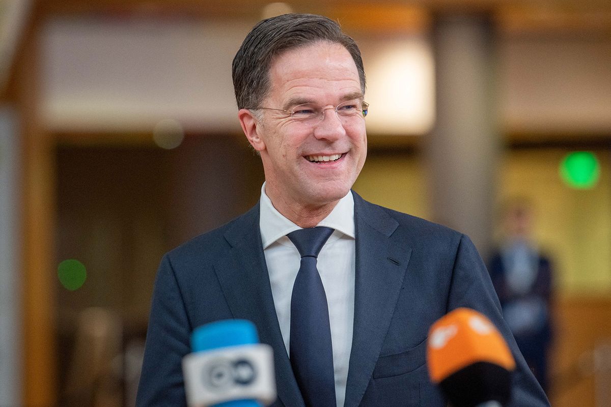 BRUSSELS - Outgoing Prime Minister Mark Rutte arrives for a new EU summit on the new budget. Discussions include billions in support for Ukraine, which the leaders did not agree on during the previous summit. ANP JONAS ROOSENS netherlands out - belgium out (Photo by JONAS ROOSENS / ANP MAG / ANP via AFP)