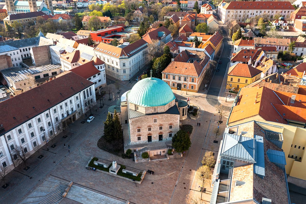 Aerial,Photo,About,The,Szechenyi,Square,In,Pecs,City,Hungary.