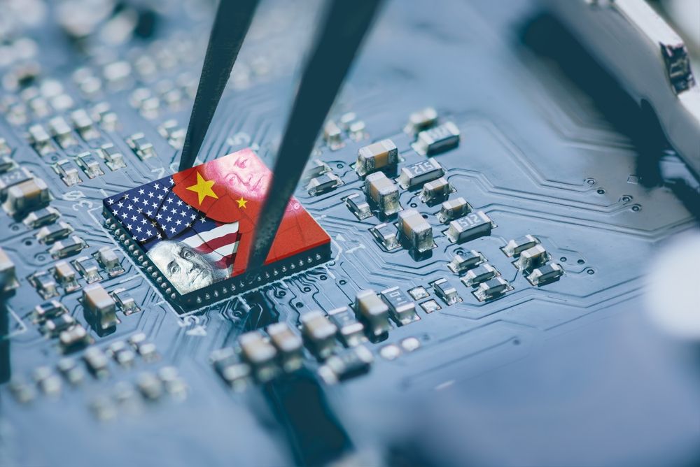 Flag,Of,Usa,And,China,On,A,Processor,,Cpu,Or