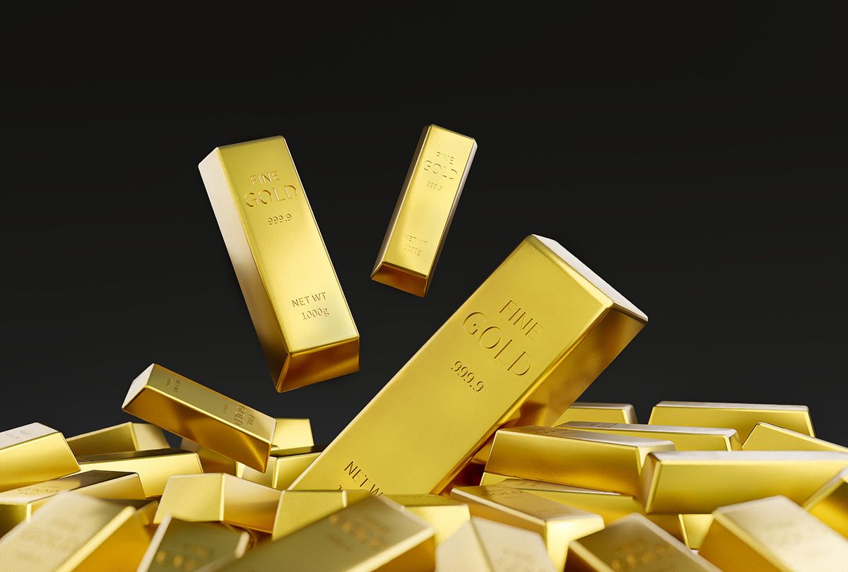 Gold bar stack on black background, wealth concept, treasure, and trading, investment, 3D rendering