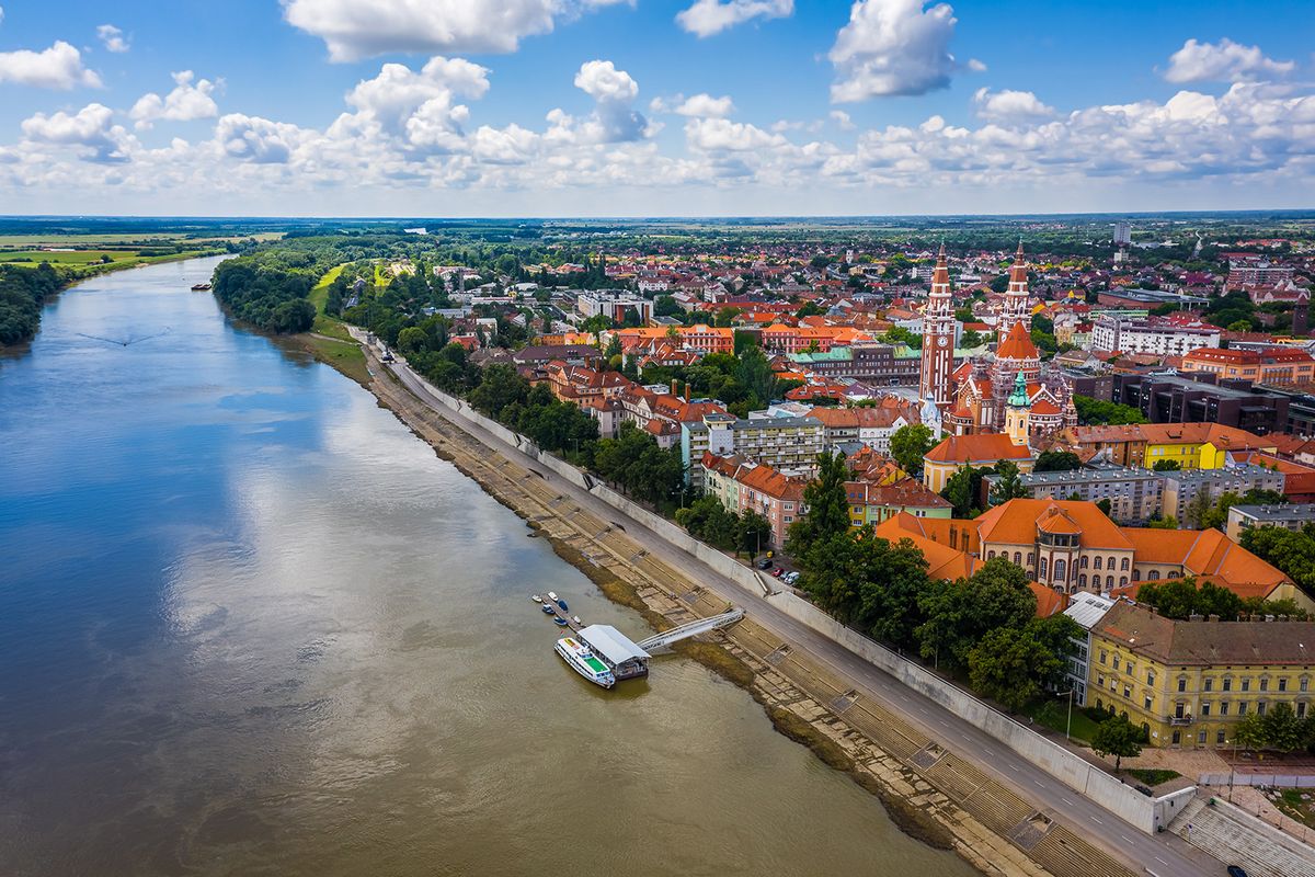 Szeged,,Hungary,-,Aerial,View,Of,The,Votive,Church,And
