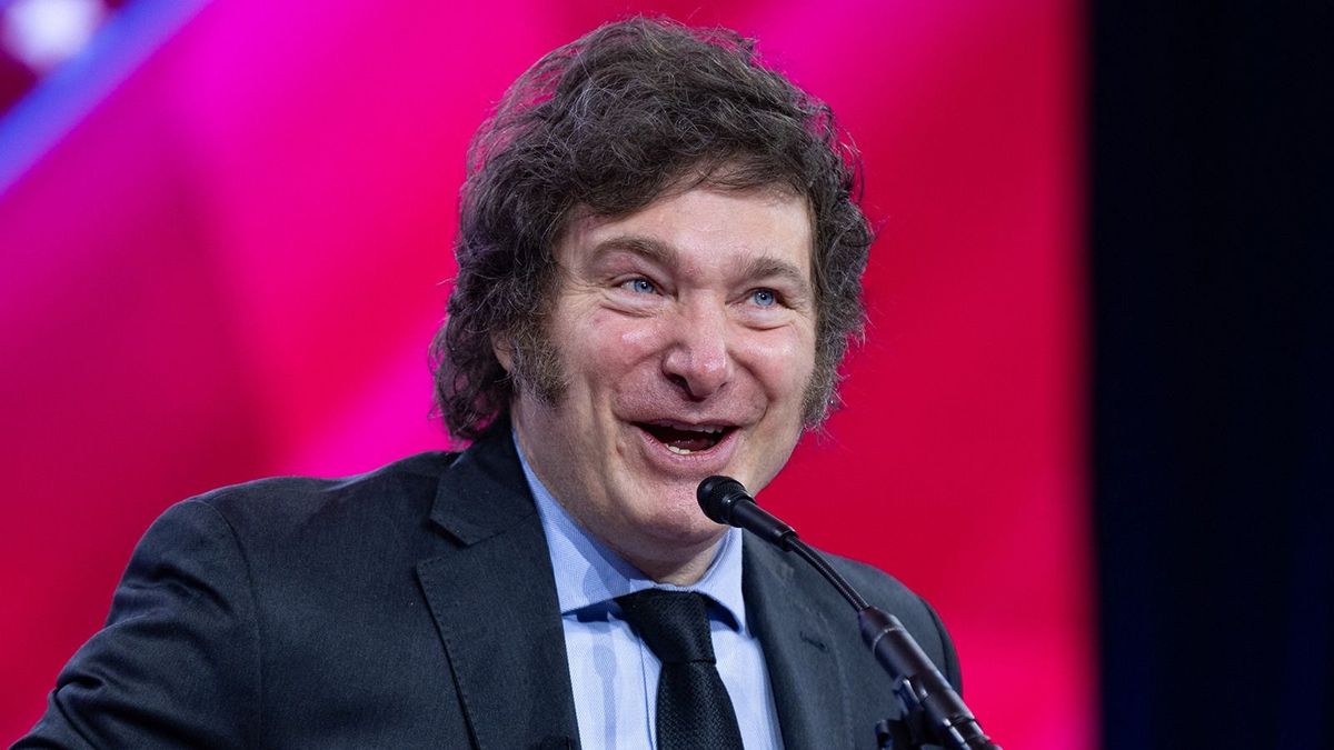 Javier Milei, the President of Argentina, speaks at the final day of the conservative conference on February 24, 2024. (Photo by Zach D Roberts/NurPhoto) (Photo by Zach D Roberts / NurPhoto / NurPhoto via AFP)