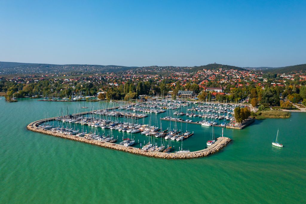 Aerial,View,About,The,Harbor,Of,Alsóörs,At,Lake,Balaton