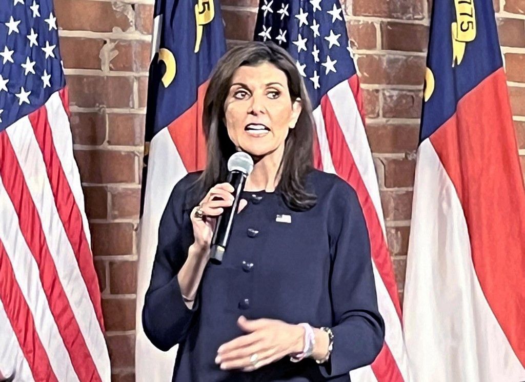 US Presidential election / HaleyNimrata Nikki Haley gives a speech during an election rally in Charlotte, North Carolina, United States of America on March 1, 2024.( The Yomiuri Shimbun ) (Photo by Takayuki Fuchigami / Yomiuri / The Yomiuri Shimbun via AFP)