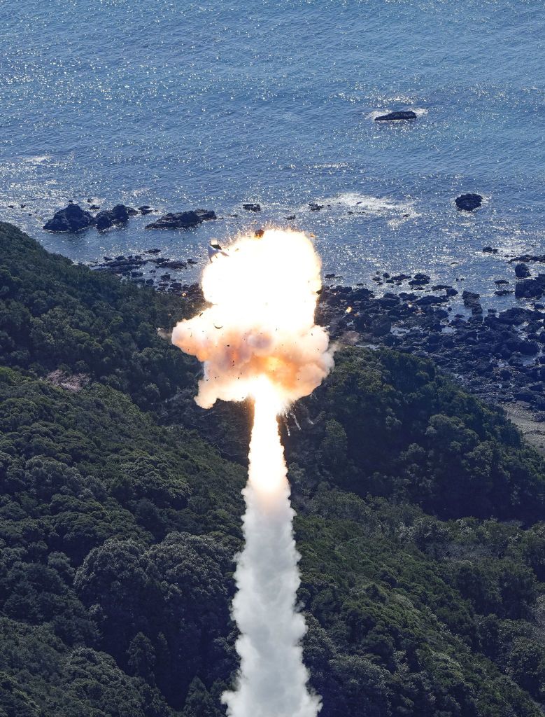 Space One rocket explodes after liftoffPhoto taken from a Kyodo News helicopter shows a satellite-carrying Kairos rocket exploding shortly after liftoff from Japan's first commercial launch site in Kushimoto in Wakayama Prefecture, western Japan, on March 13, 2024. Space One Co. was aiming to become the first private Japanese firm to place a satellite into orbit. (Photo by Kyodo News via Getty Images)