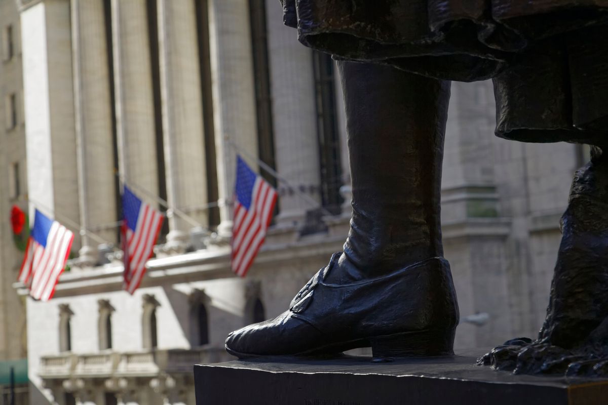 Detail of George Washington's statue in front of the Federal Hall National Memorial, New York City.