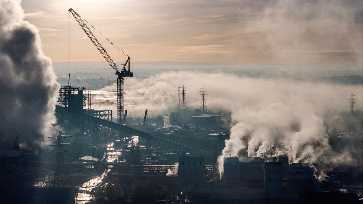 NORTHWICH, UNITED KINGDOM - DECEMBER 06:  In this aerial view, low temperatures and morning mist intensify the steam emissions from the Tata Chemicals Europe brine purification plant on December 06, 2023 in Northwich, United Kingdom. The Lostock soda ash manufacturing site is one of the biggest in Europe with soda ash being a primary ingredient in the production of glass. (Photo by Christopher Furlong/Getty Images)