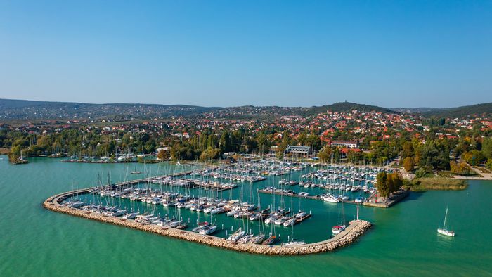 Aerial,View,About,The,Harbor,Of,Alsóörs,At,Lake,Balaton