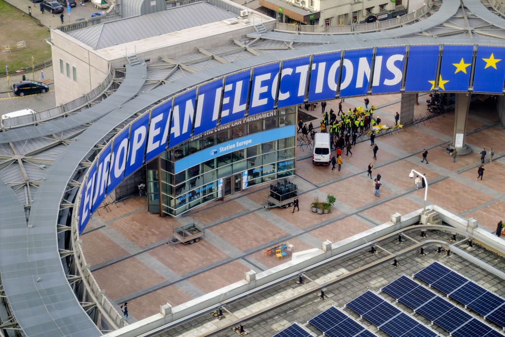 European ElectionsBRUSSELS, BELGIUM - JANUARY 24: The European Parliament puts up a giant display to celebrate with 'European elections' written on January 24, 2024 in Brussels, Belgium. The next European elections will be held in all the EU countries from 6 to 9 June 2024. (Photo by Thierry Monasse/Getty Images)BRUSSELS, BELGIUM - JANUARY 24: The European Parliament put up a giant display to celebrate with 'European elections' written on January 24, 2024 in Brussels, Belgium. The next European elections will be held in all the EU countries from 6 to 9 June 2024. (Photo by Thierry Monasse/Getty Images)