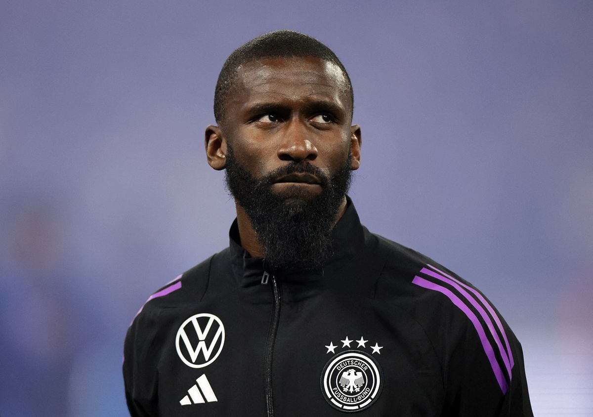 23 March 2024, France, Lyon: Soccer: International match, France - Germany, Groupama Stadium. Germany's Antonio Rüdiger lines up before the match. Photo: Christian Charisius/dpa (Photo by CHRISTIAN CHARISIUS / DPA / dpa Picture-Alliance via AFP)