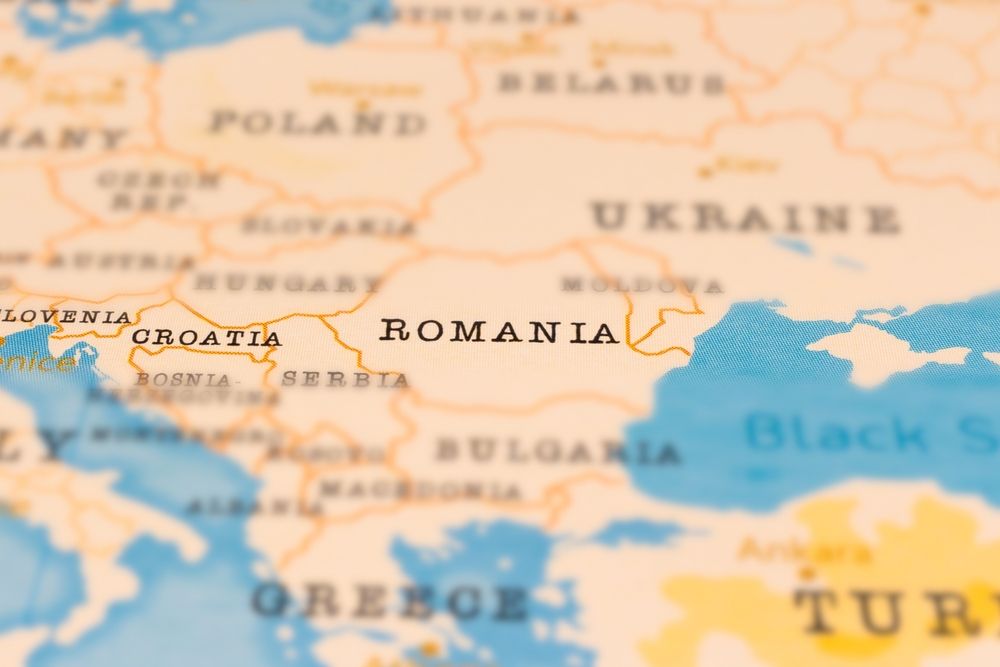 Romania,In,Focus,On,A,Tilted,Map.