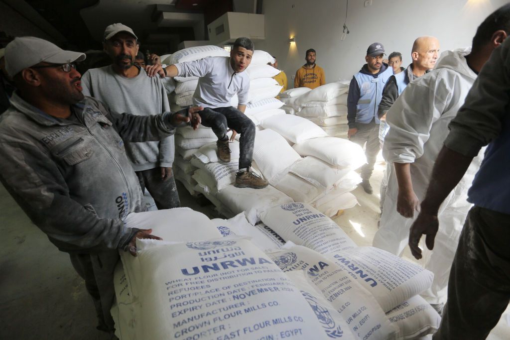 UNRWA distribute flour to Palestinians in Gaza amidst food crisis due to ongoing Israeli attacks
