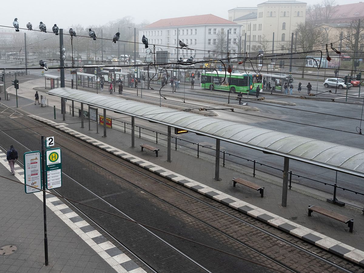 01 March 2024, Brandenburg, Potsdam: Occasional buses depart from Potsdam main station. On Friday, a nationwide PNV warning strike will take place by Verdi in cooperation with Fridays for Future under the motto #Wirfahrenzusammen. Photo: Georg Moritz/dpa (Photo by Georg Moritz / DPA / dpa Picture-Alliance via AFP)