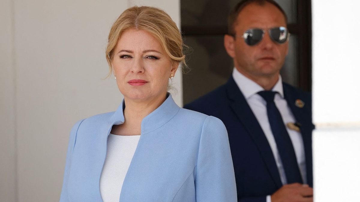 Slovakian President Zuzana Caputová waits for the arrival of the French President at the Presidential Palace in Bratislava, Slovakia, on May 31, 2023. (Photo by Ludovic MARIN / AFP)