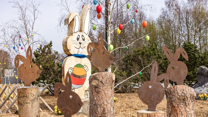 Weather on Good Friday29 March 2024, Saxony, Neustadt / Sa.: A traffic circle in Neustadt, Saxony, is decorated for Easter on Good Friday. Photo: Frank Hammerschmidt/dpa (Photo by Frank Hammerschmidt/picture alliance via Getty Images)