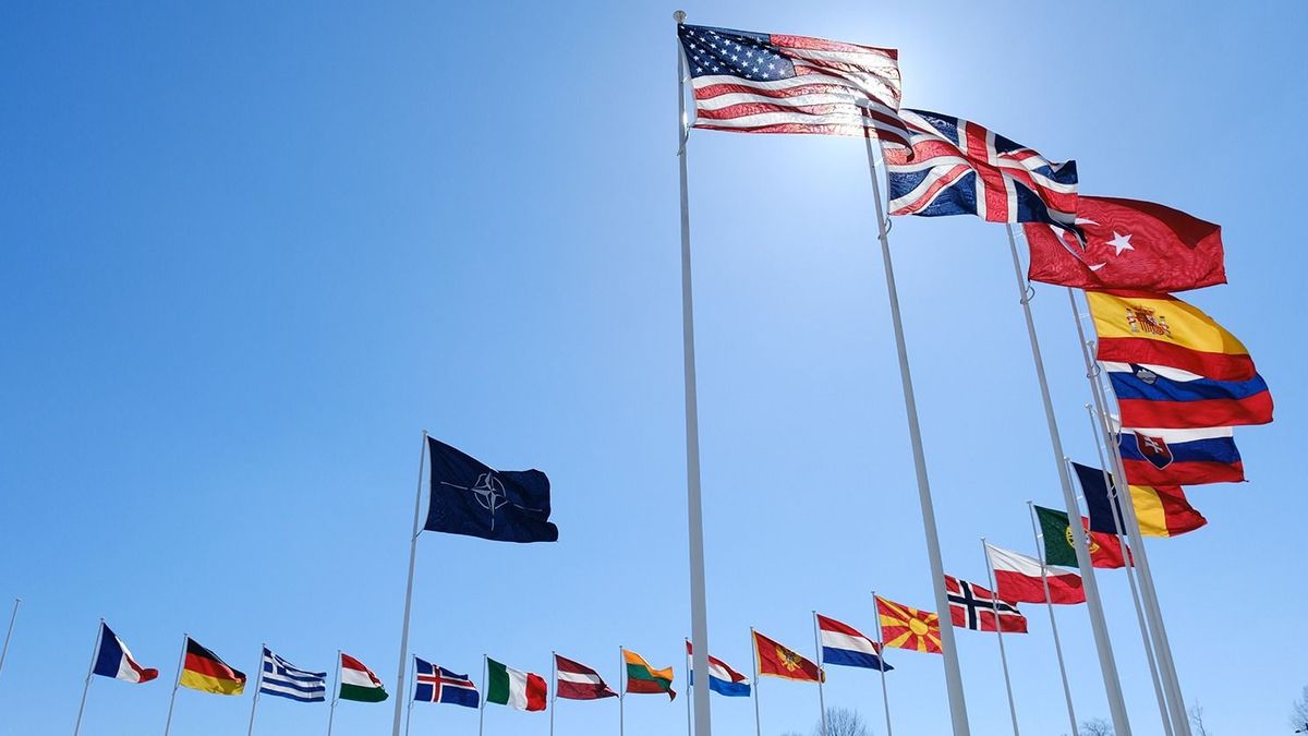 The,National,Flags,Of,Countries,Member,Of,The,Nato,Fly