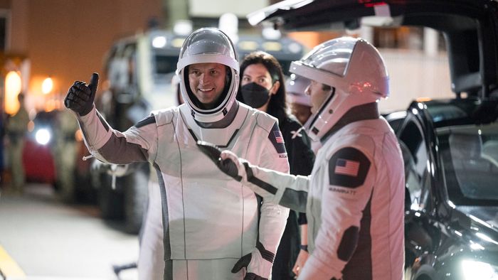 NASA's SpaceX Crew-8 Crew Walkout
CAPE CANAVERAL, FLORIDA - MARCH 03: In this handout photo provided by NASA, Russian cosmonaut and Mission Specialist Alexander Grebenkin, Mission Specialist Jeanette Epps, Commander Matthew Dominick and Pilot Michael Barratt speak with family and friends as they prepare to depart the Neil  A. Armstrong Operations and Checkout Building for Launch Complex 39A to board the SpaceX Dragon spacecraft for the Crew-8 mission launch from NASA's Kennedy Space Center on March 03, 2024 in Cape Canaveral, Florida. (Photo by Aubrey Gemignani/NASA via Getty Images)