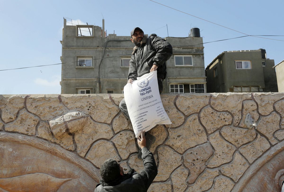 UNRWA distribute flour to Palestinians in Gaza amidst food crisis due to ongoing Israeli attacks