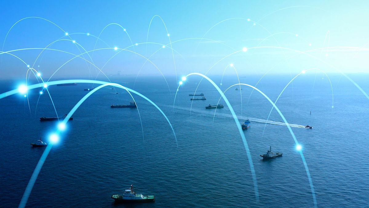 Ships and communication network concept. maritime traffic, net,internet,cable,kábel,