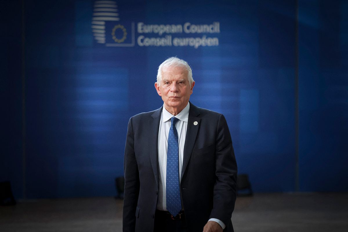 Josep Borrell the High Representative of the Union for Foreign Affairs and Security Policy and Vice President of the European Commission attends the Special EU Summit. The European Council Summit is the EU leaders meeting at the headquarters of the European Union. Josep Borrell makes a statement upon his arrival and responds to questions from journalists of international media and press. The 27 EU leaders and heads of states had on their agenda to discuss the 2021-2027 budgetary plan and the financial of a 50 billion Euro support package for Ukraine in addition to military, political, economic, diplomatic and humanitarian aid. EU reached a deal on the 50 bln euro aid after Hungary's block was lifted. EUCO in Brussels, Belgium on February 1, 2024 (Photo by Nicolas Economou/NurPhoto) (Photo by Nicolas Economou / NurPhoto / NurPhoto via AFP)