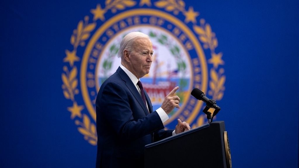 US President Joe Biden speaks about the costs of living during an address at the YMCA Allard Center March 11, 2024, in Goffstown, New Hampshire. (Photo by Brendan Smialowski / AFP)