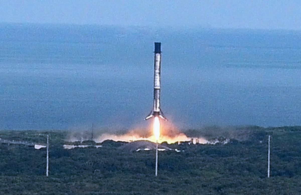 SpaceX Launches Cargo Mission To Space StationUS-FLORIDA-NASA-SPACEXAfter a one day delay due to weather, the first stage of a SpaceX Falcon 9 rocket lands after a successful launch from Space Launch Complex 40 at Cape Canaveral Air Force Station, carrying the Dragon spacecraft on the 18th resupply mission by SpaceX to the International Space Station on July 25, 2019 at Cape Canaveral, Florida. (Photo by Paul Hennessy/NurPhoto) (Photo by Paul Hennessy / NurPhoto / NurPhoto via AFP)