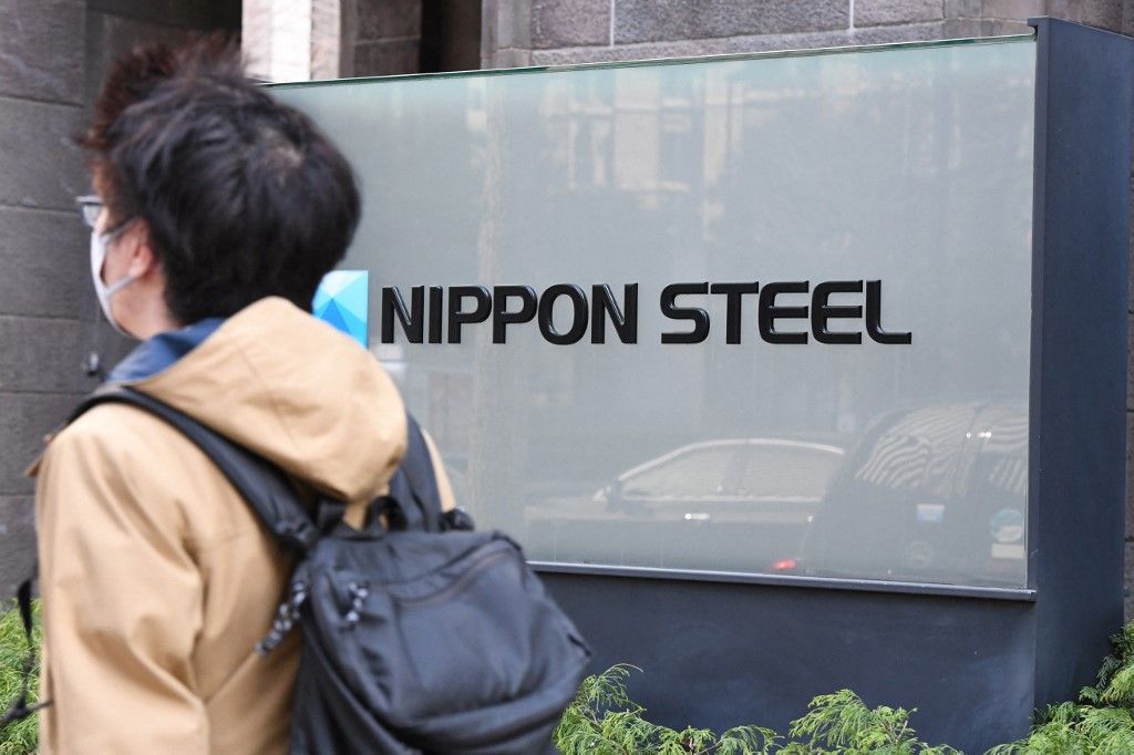 Nippon Steel of Japan plans to buy US SteelA logo of Nippon Steel is pictured in Chiyoda Ward, Tokyo on March 15, 2024. US President Joe Biden opposed planned sale of U.S. Steel to Nippon Steel, a Japanese Firm, on March 14th. ( The Yomiuri Shimbun ) (Photo by Yoko Miwa / Yomiuri / The Yomiuri Shimbun via AFP)