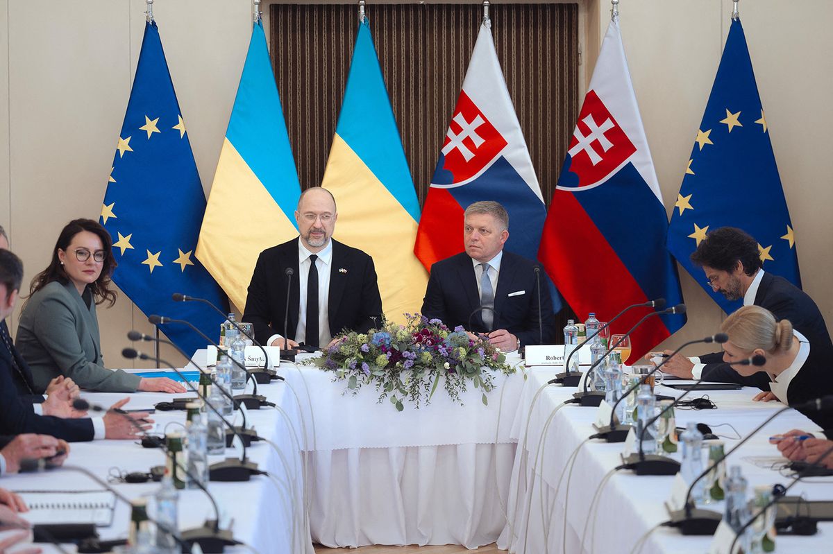 Members of Slovak and Ukrainian government meeting in Michalovce, Slovakia, Robert Fico, Denis Smihal