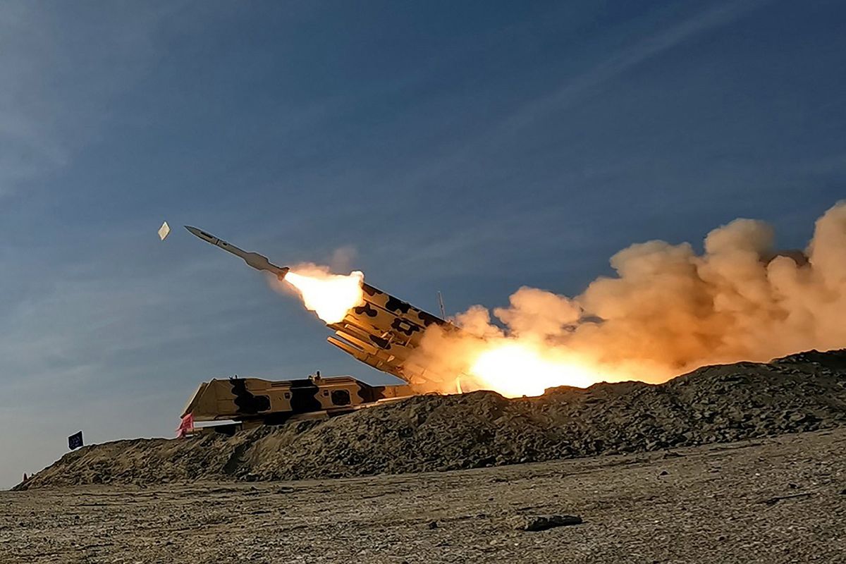 A handout picture provided by the Iranian Army media office on January 19, 2024, shows the launch of a missile during a military drill at an undisclosed location in southern Iran. (Photo by Iranian Army office / AFP) / RESTRICTED TO EDITORIAL USE - MANDATORY CREDIT "AFP PHOTO / HO /IRANIAN ARMY MEDIA OFFICE" - NO MARKETING NO ADVERTISING CAMPAIGNS - DISTRIBUTED AS A SERVICE TO CLIENTS