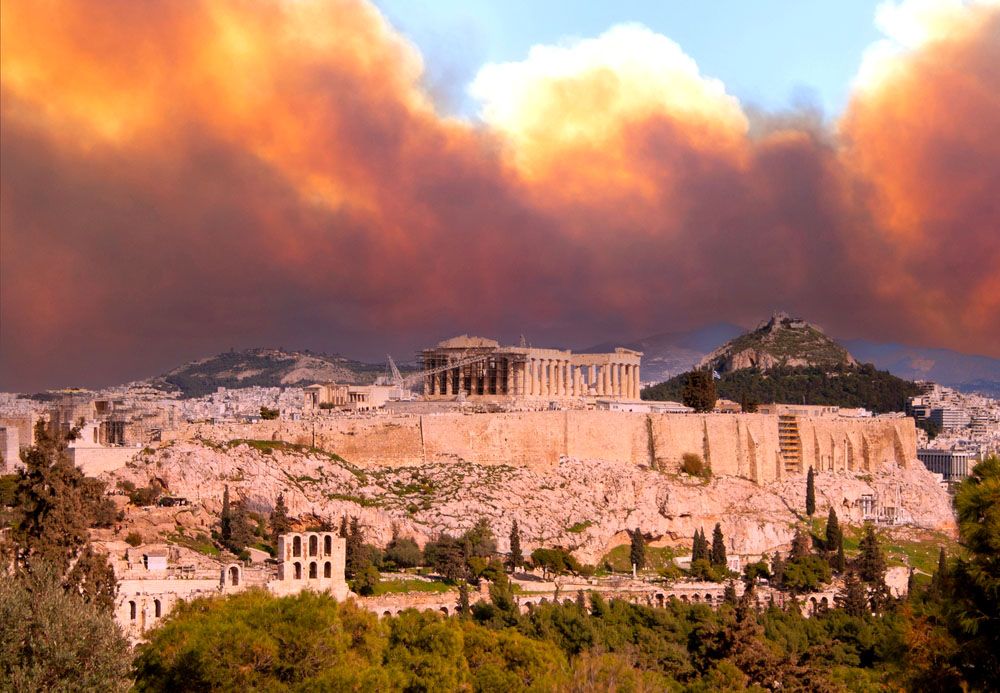 View,Of,The,Acropolis,And,The,Parthenon,Against,The,Background