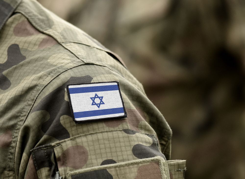 Flag,Of,Israel,On,Military,Uniform.,(collage).