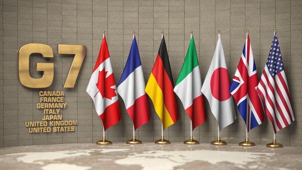 G7,Summit,Or,Meeting,Concept.,Row,From,Flags,Of,Members