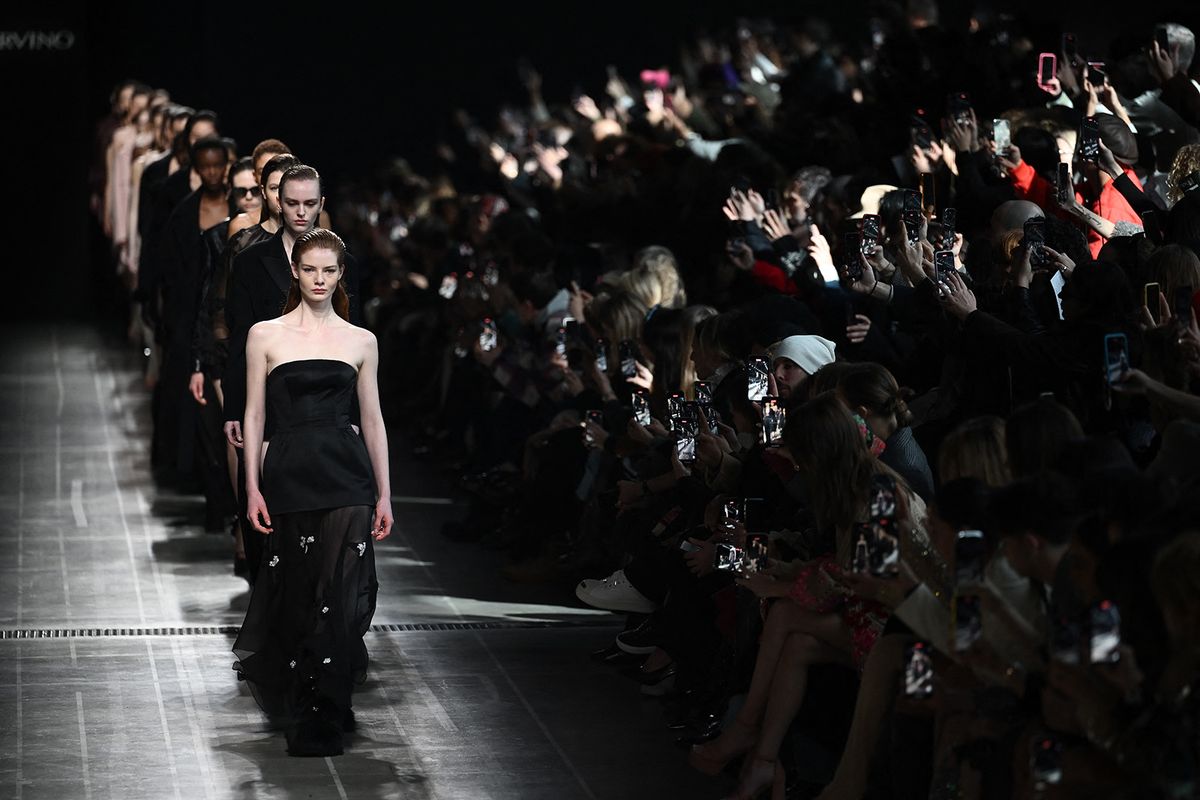 Models walk the runway during the Ermanno Scervino  collection show at the Milan Fashion Week Womenswear Autumn/Winter 2024-2025 on February 24, 2024 in Milan. (Photo by Marco BERTORELLO / AFP)
