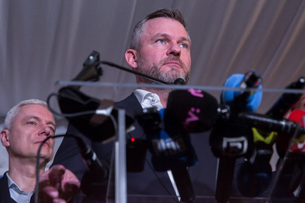 Peter Pellegrini speaks to media during the election night in Slovakia