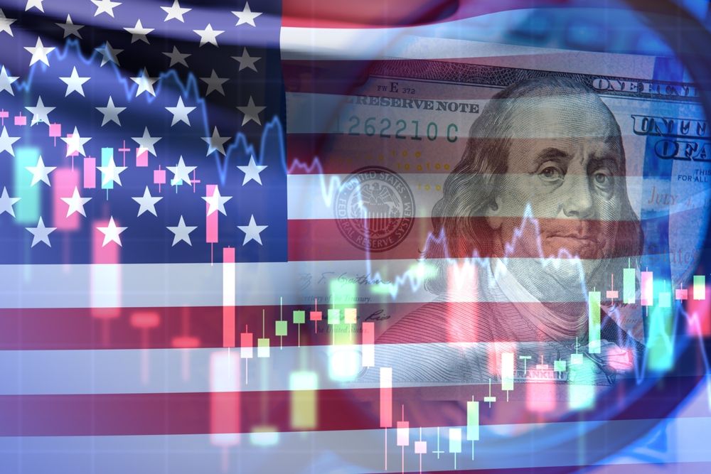 Us,Financial,Market.,American,Bond,Market.,Quotes,And,American,Flag.