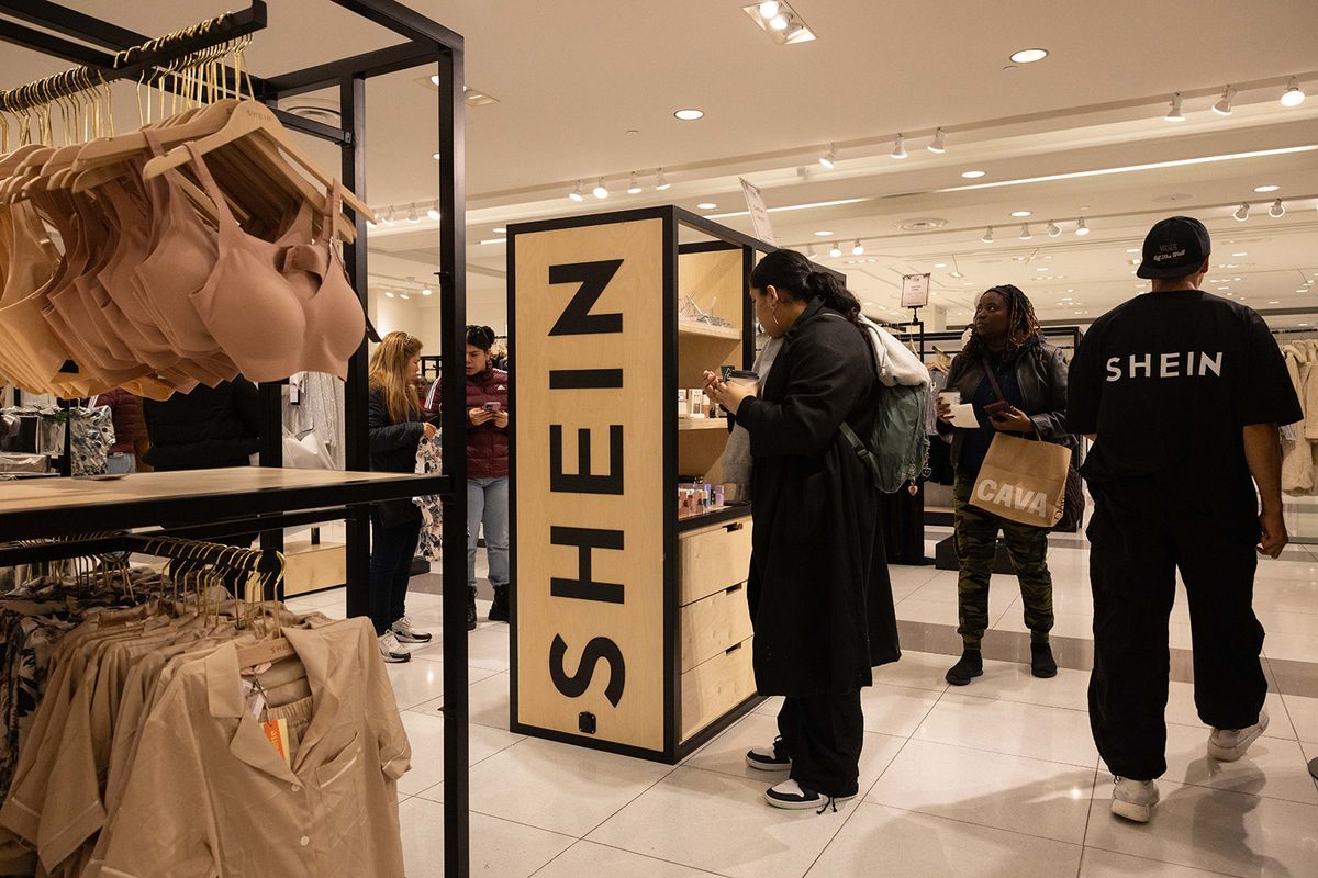A Shein Group Ltd. pop-up store inside a Forever-21 store in the Times Square neighborhood of New York, US, on Friday, Nov. 10, 2023. Shein is touting its hopes for a valuation of as much as $90 billion as it lays the groundwork for an eventual US initial public offering, a level that far exceeds how the fast-fashion giant is valued in private trades, according to people familiar with the matter. Photographer: Yuki Iwamura/Bloomberg via Getty Images