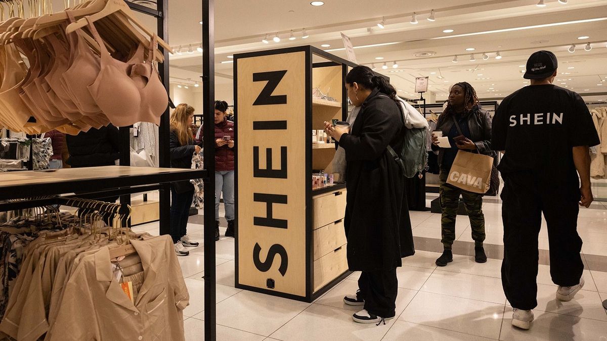 A Shein Group Ltd. pop-up store inside a Forever-21 store in the Times Square neighborhood of New York, US, on Friday, Nov. 10, 2023. Shein is touting its hopes for a valuation of as much as $90 billion as it lays the groundwork for an eventual US initial public offering, a level that far exceeds how the fast-fashion giant is valued in private trades, according to people familiar with the matter. Photographer: Yuki Iwamura/Bloomberg via Getty Images
