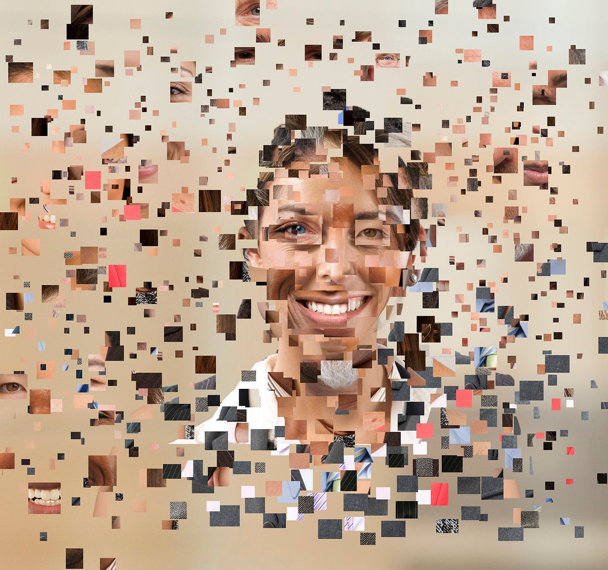 Collage of pixels forming human face