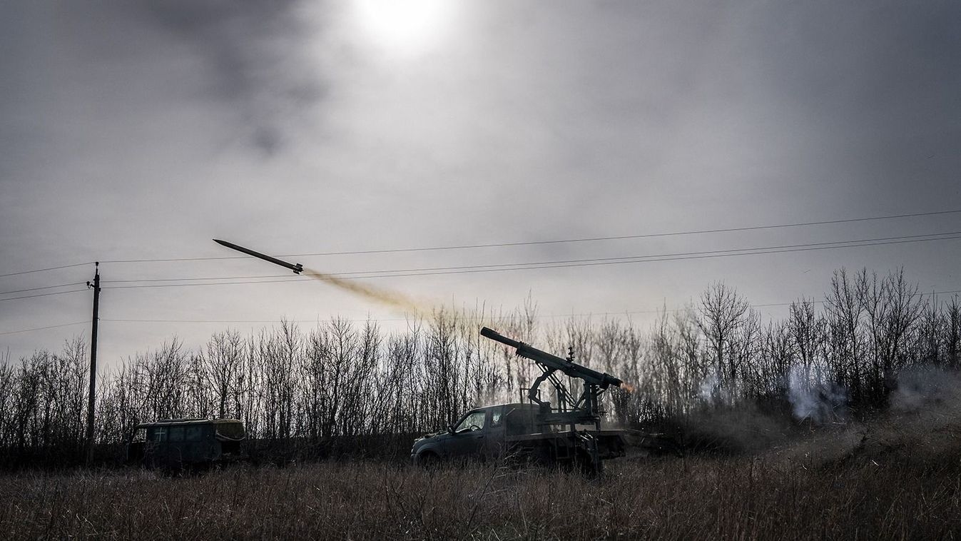 DONETSK OBLAST, UKRAINE - MARCH 05: Ukrainian soldiers fire missiles from a Grad PC3B, with a homemade shuttle, at Russian positions in the direction of Bakhmut during the ongoing two-year war between Russia and Ukraine in Donbas, Ukraine on March 05, 2024. Jose Colon / Anadolu (Photo by JOSE COLON / ANADOLU / Anadolu via AFP)