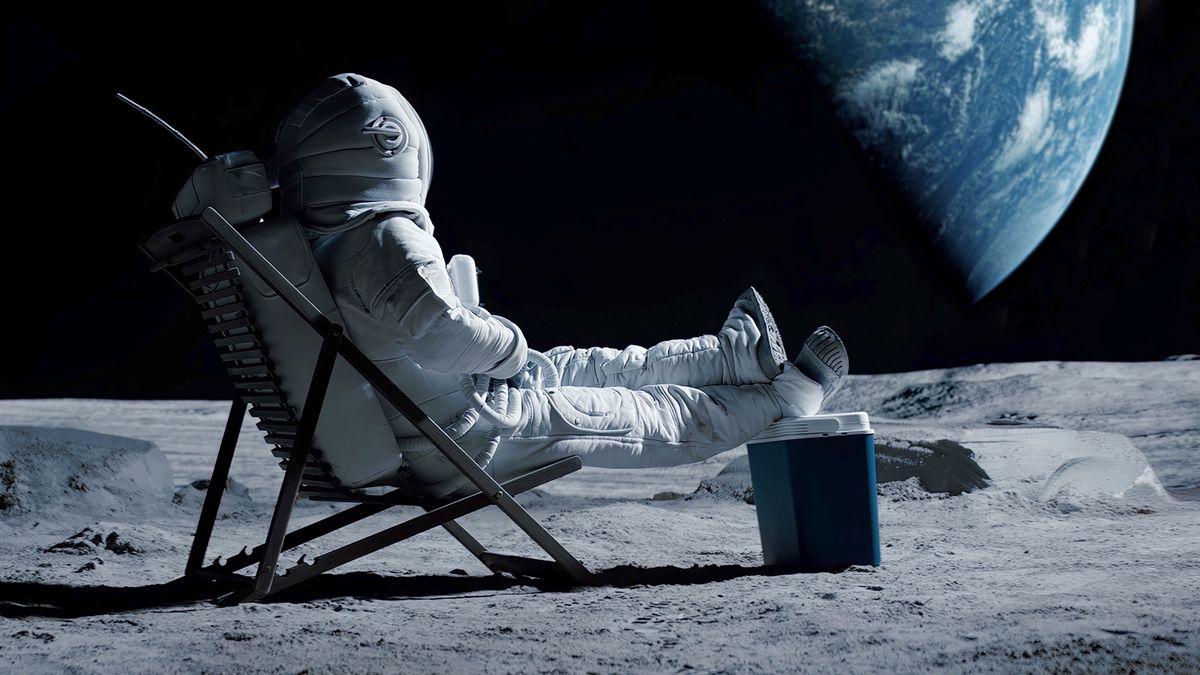 Lunar,Astronaut,Chilling,On,A,Beach,Chair,With,Refrigerator,Bag
Hold