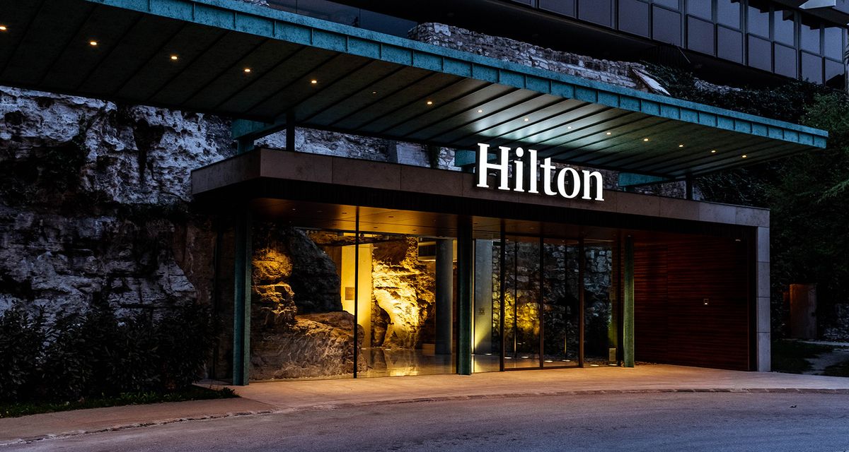 Budapest,,Hungary,-,April,5,,2019:,Entrance,Of,Hotel,Hilton