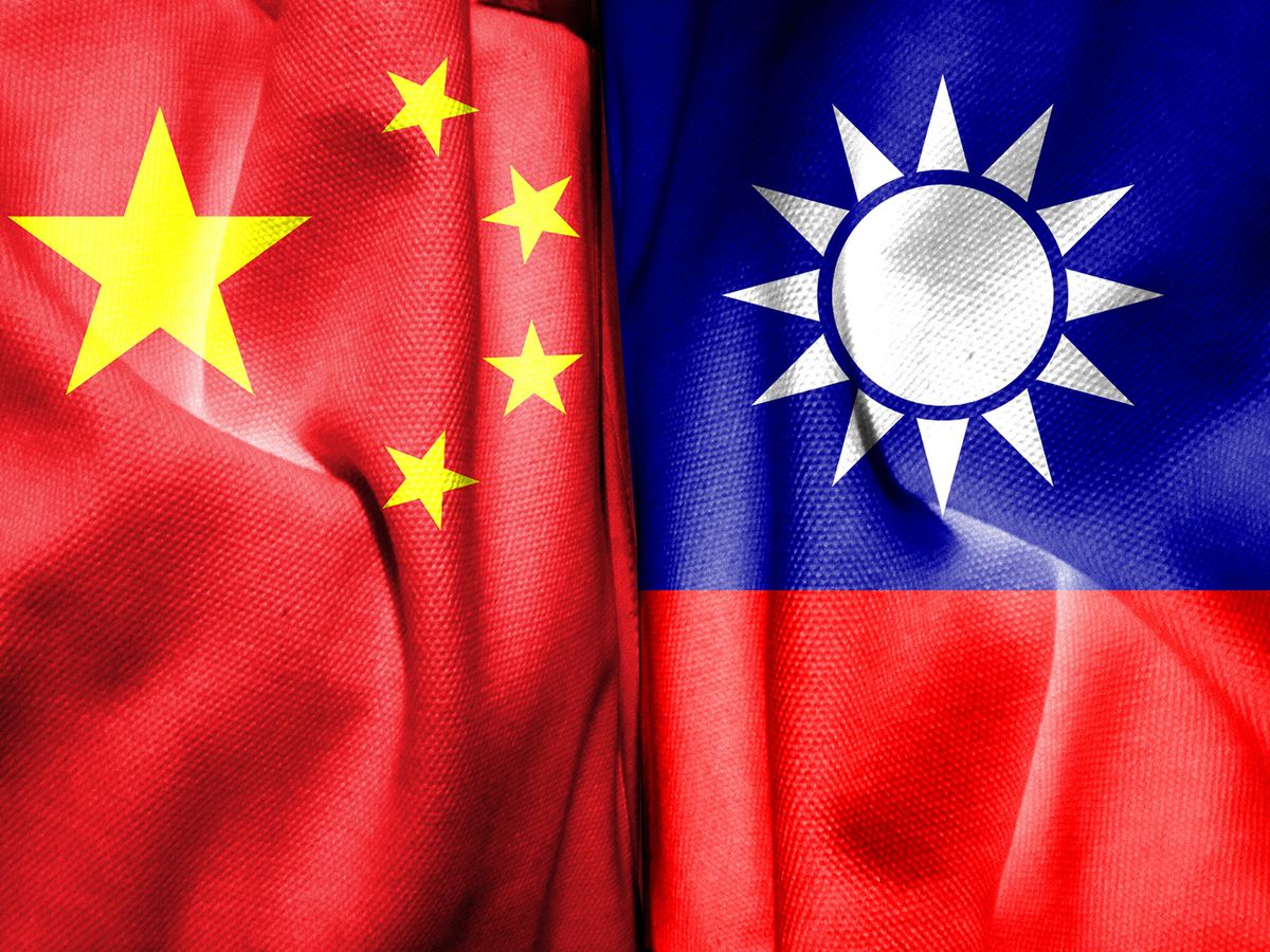 Taiwan,Flag,And,China,Flag,Are,Made,Of,Fabric,Patterns.