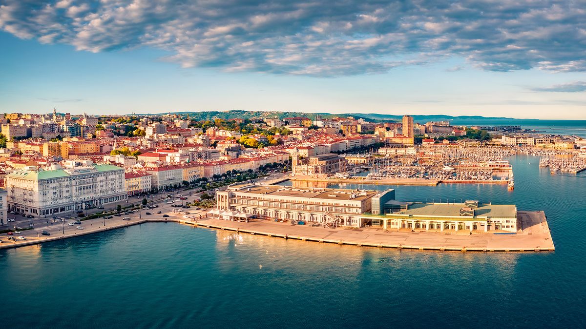 View,From,Flying,Drone,Of,Quay,Of,Trieste,City,,Italy,